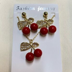 Gold and Red Cherry Jewelry Set